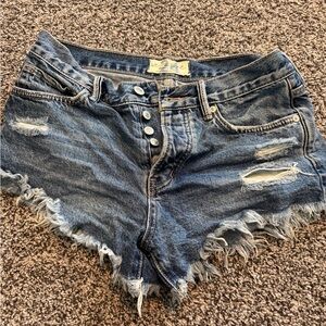 We The Free Dark Blue Frayed Jean Shorts